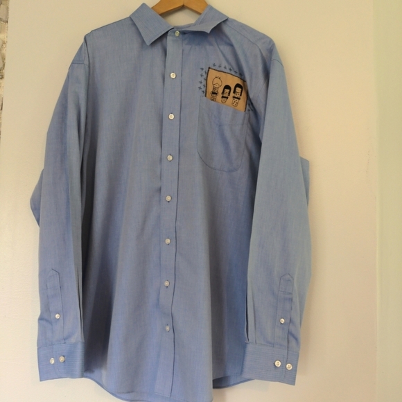 Denver Hayes Shirt Men's 2XL Blue Upcycled Patch Long Sleeve Dadcore - Picture 2 of 9